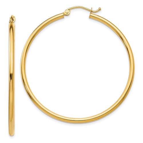 14k Yellow Gold 1.75in Lightweight Hoop Earrings 2mm