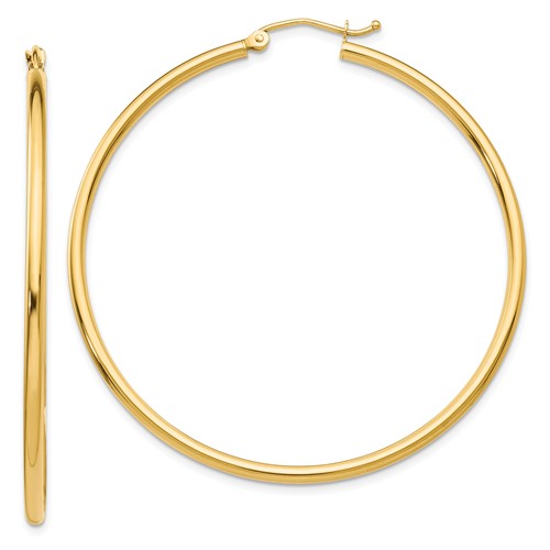 14k Yellow Gold 2in Round Hoop Earrings 2mm