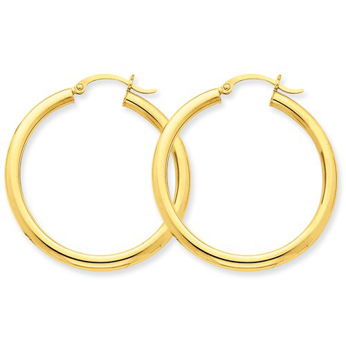 14kt Yellow Gold 1 3/8in Round Tube Hoop Earrings 3mm
