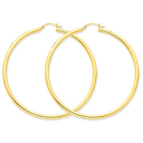 14kt Yellow Gold 2 1/2in Round Hoop Earrings 3mm