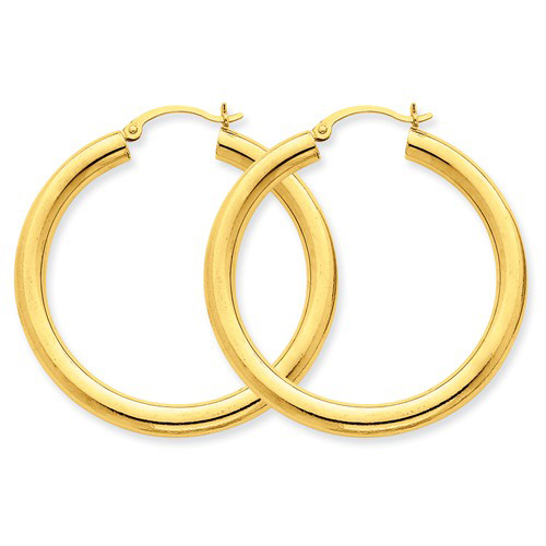14kt Yellow Gold 1 1/2in Round Hoop Earrings 4mm
