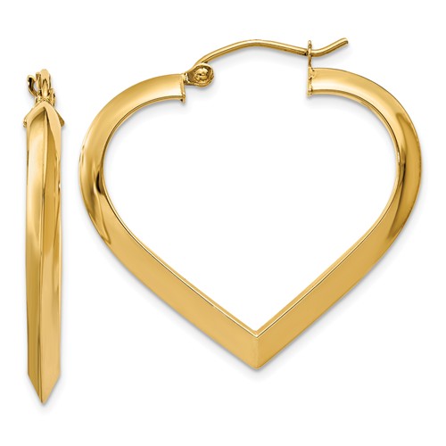 14k Yellow Gold Heart Hoop Earrings 1in