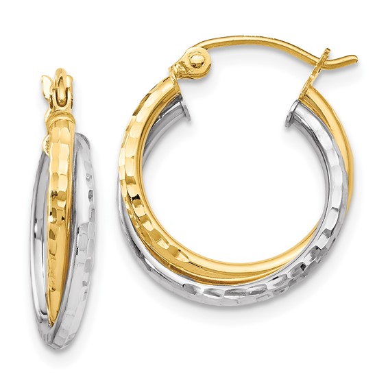 10kt Two-tone Gold 5/8in Twisted Diamond-cut Hoop Earrings