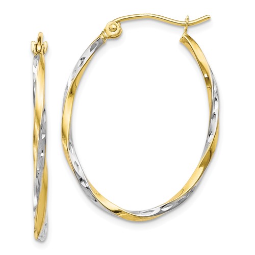 10k Yellow Gold With Rhodium Oval Hinged Hoop Earrings 1 1/8in