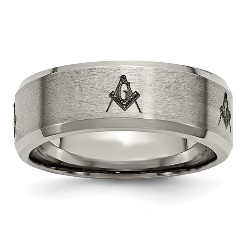 Titanium 8mm Masonic Ring with Beveled Edges