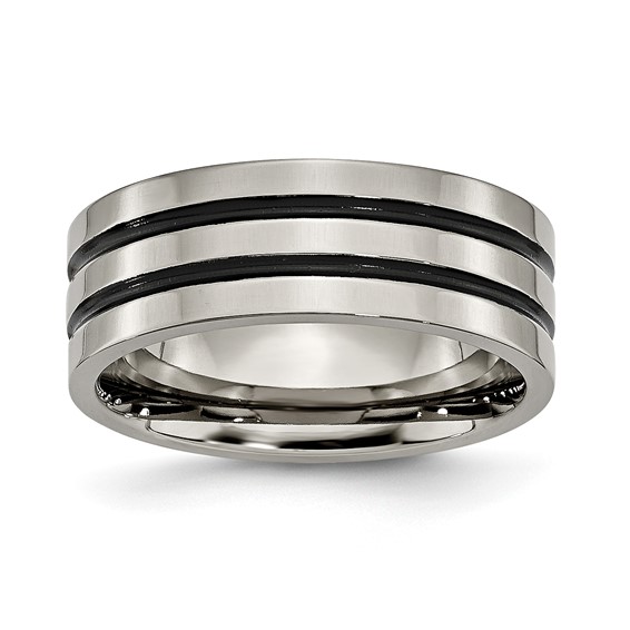 Titanium 8mm Wedding Band with Black Enameled Grooves