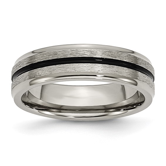Titanium Satin Wedding Band with Black Accent 6mm