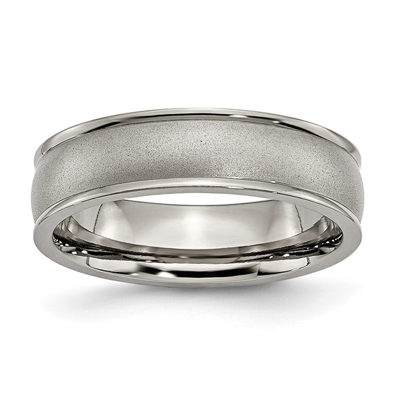 Titanium Satin Domed Wedding Band with Ridged Edges 6mm