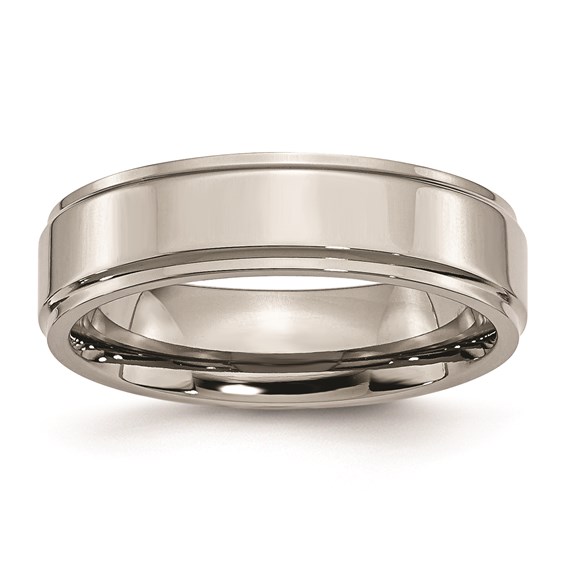 Titanium 6mm Wedding Band with Polished Ridged Edges
