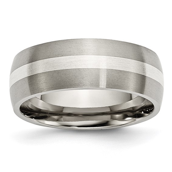 Titanium 8mm Brushed Sterling Silver Inlay Wedding Band