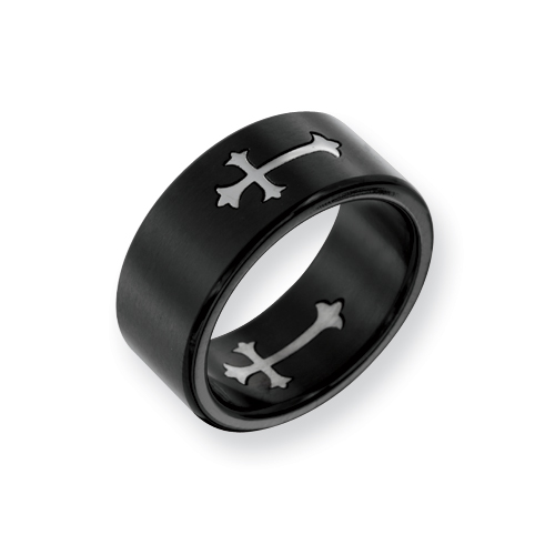Black Plated Titanium 9mm Ring with Cross