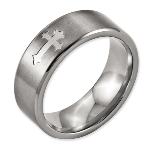 Titanium 8mm Brushed Ring with Inlay Cross