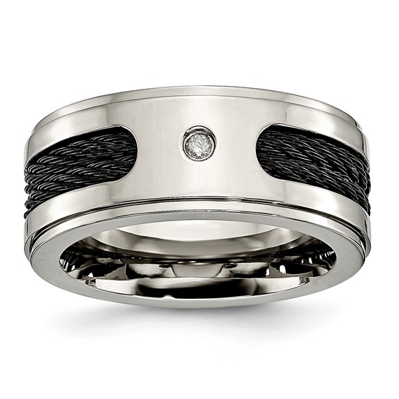 Titanium 10mm Diamond Ring with Cable Inlay