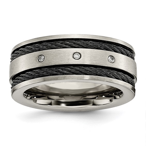 Titanium 10mm Diamond Ring with Cable Inlays