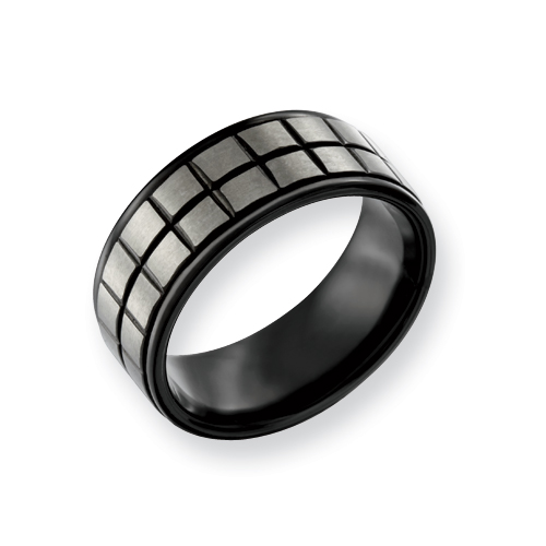 Black Plated Titanium 9mm Ring with Gray Squares