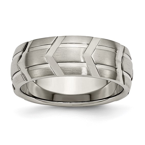 8mm Titanium Ring with Chevron Design