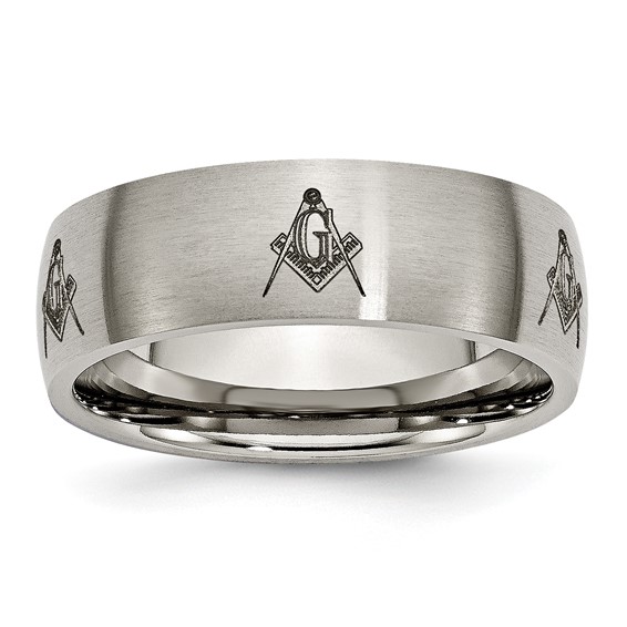 8mm Titanium Masonic Brushed Ring