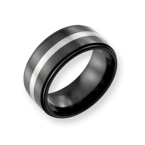 Black Titanium 10mm Ring with Sterling Silver Inlay