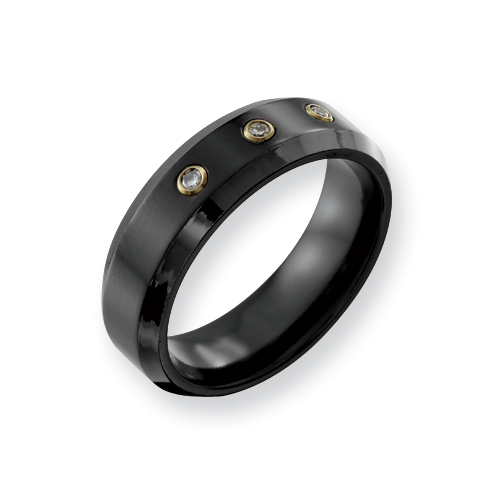 Black Titanium 6mm Ring with 3 Diamonds