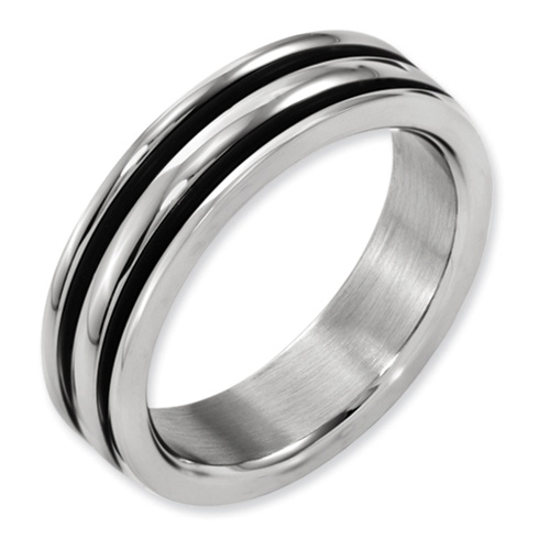 Titanium Grooved Black Rubber Wedding Band 6mm