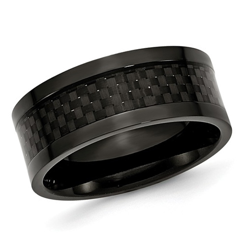 Black Plated Titanium Ring with Carbon Fiber 9mm