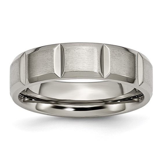 Titanium Notched and Grooved Satin Wedding Band 6mm