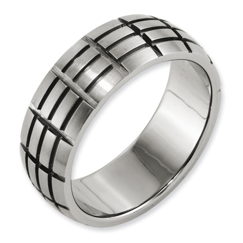 Titanium Notched & Grooved 8mm Satin Wedding Band