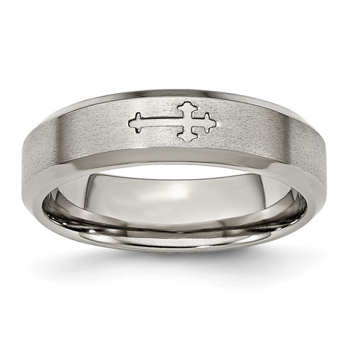 Titanium 6mm Cross Satin Wedding Band with Beveled Edges