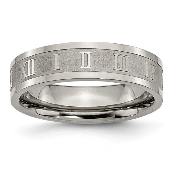 Titanium 6mm Roman Numerals Wedding Band