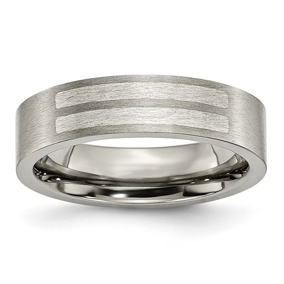 Titanium 6mm Sterling Silver Inlay Flat Brushed Wedding Band