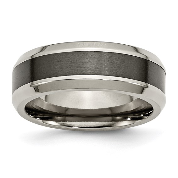 8mm Titanium Beveled Black Ceramic Ring