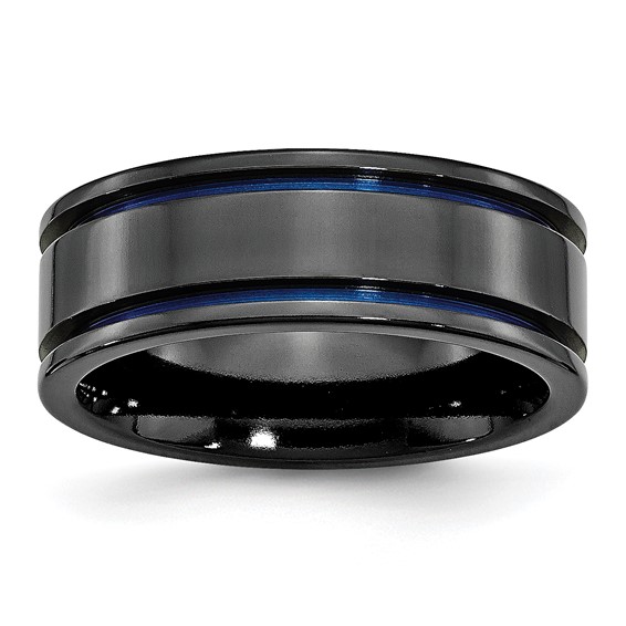 Black Titanium 8mm Thin Blue Line Ring