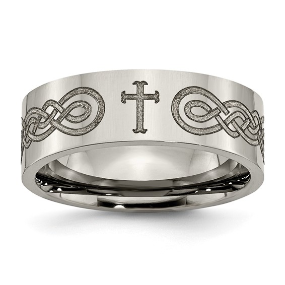 Titanium 8mm Flat Cross Design Wedding Band