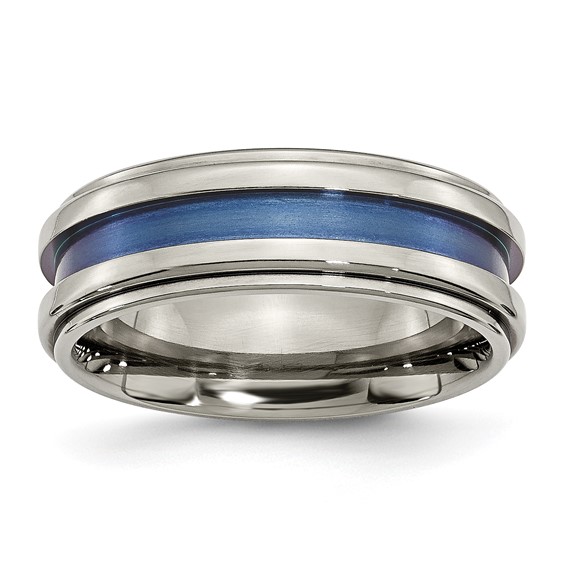 Titanium 8mm Ring with Blue Groove