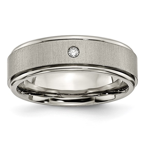 Titanium Brushed Wedding Band with Diamond Accent