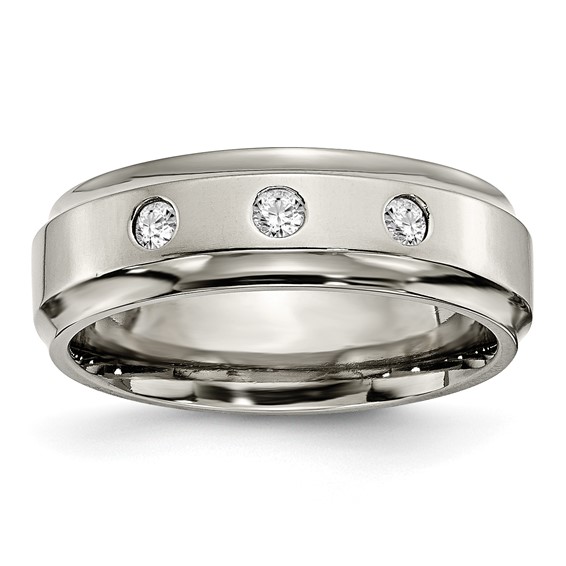 Titanium 1/5 ct tw Diamond Wedding Band with Ridged Edges