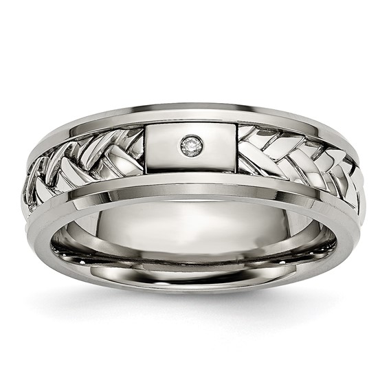 Titanium Wedding Band Sterling Silver Inlay with Diamond Accent