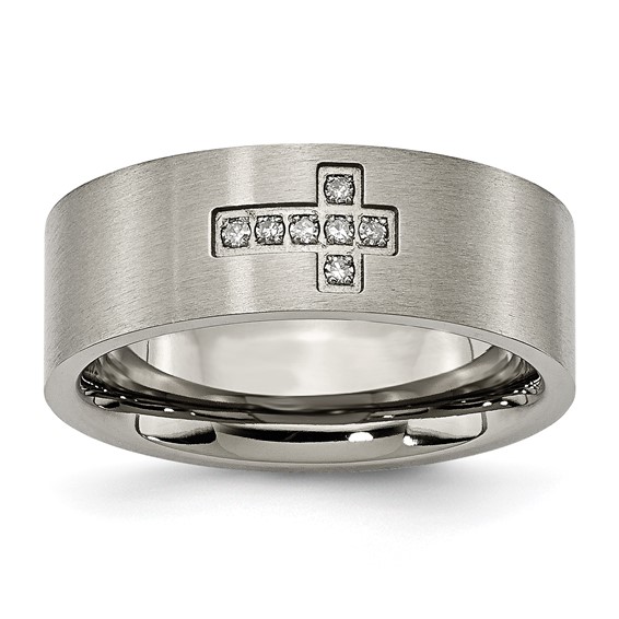 Titanium Brushed Wedding Band with Diamond Cross