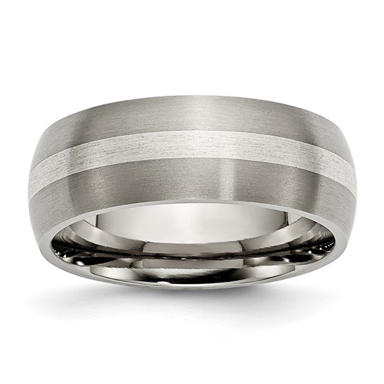 Titanium 8mm Brushed Wedding Band with Sterling Silver Inlay