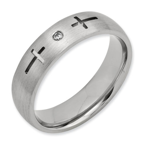 Titanium Cross 6mm Band with Diamond Accent