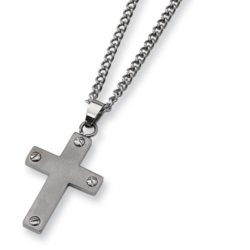 Titanium 1in Cross Necklace with Screw Accents