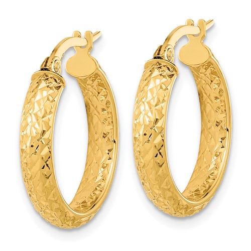 14k Yellow Gold Diamond-cut Inside and Out Hoop Earrings 3/4in