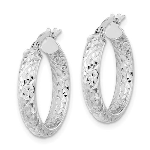 14k White Gold Diamond-cut Inside and Out Hoop Earrings 3/4in