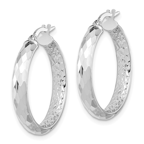 14k White Gold Faceted Diamond-cut Inside and Out Hoop Earrings 1in