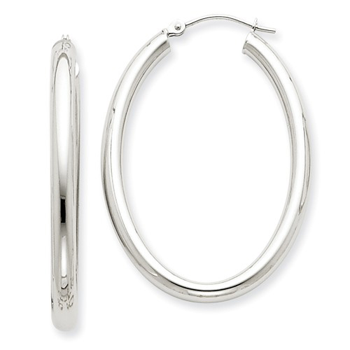 14kt White Gold 1 1/2in Oval Polished Hoop Earrings 3.5mm