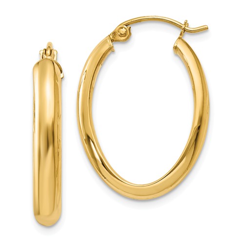 14kt Yellow Gold 1in Oval Hoop Earrings 3.5mm