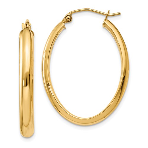 14kt Yellow Gold 1 1/8in Oval Hoop Earrings 3.5mm