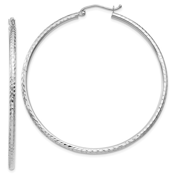 14kt White Gold 2in Diamond-cut Hoop Earrings