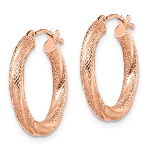 10kt Rose Gold 3/4in Italian Textured Hinged Hoop Earrings