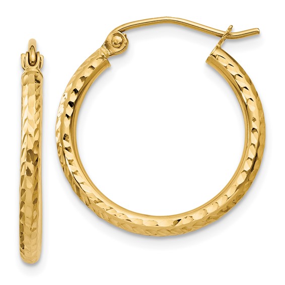 14kt Yellow Gold 3/4in Diamond-cut Hoop Earrings